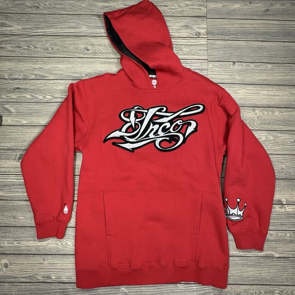 JNCO Jeans 90s Red Skate Hoodie Mens Large Boxy Embossed Logo Heavy Y2K Retro